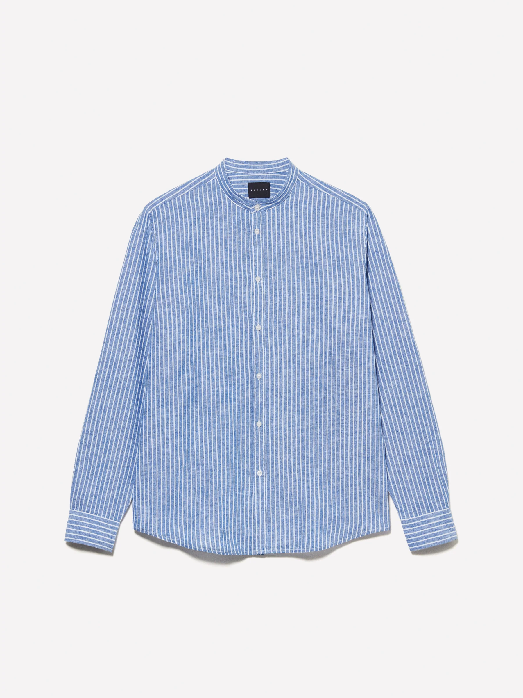 Camicia alla coreana azzurra a righe