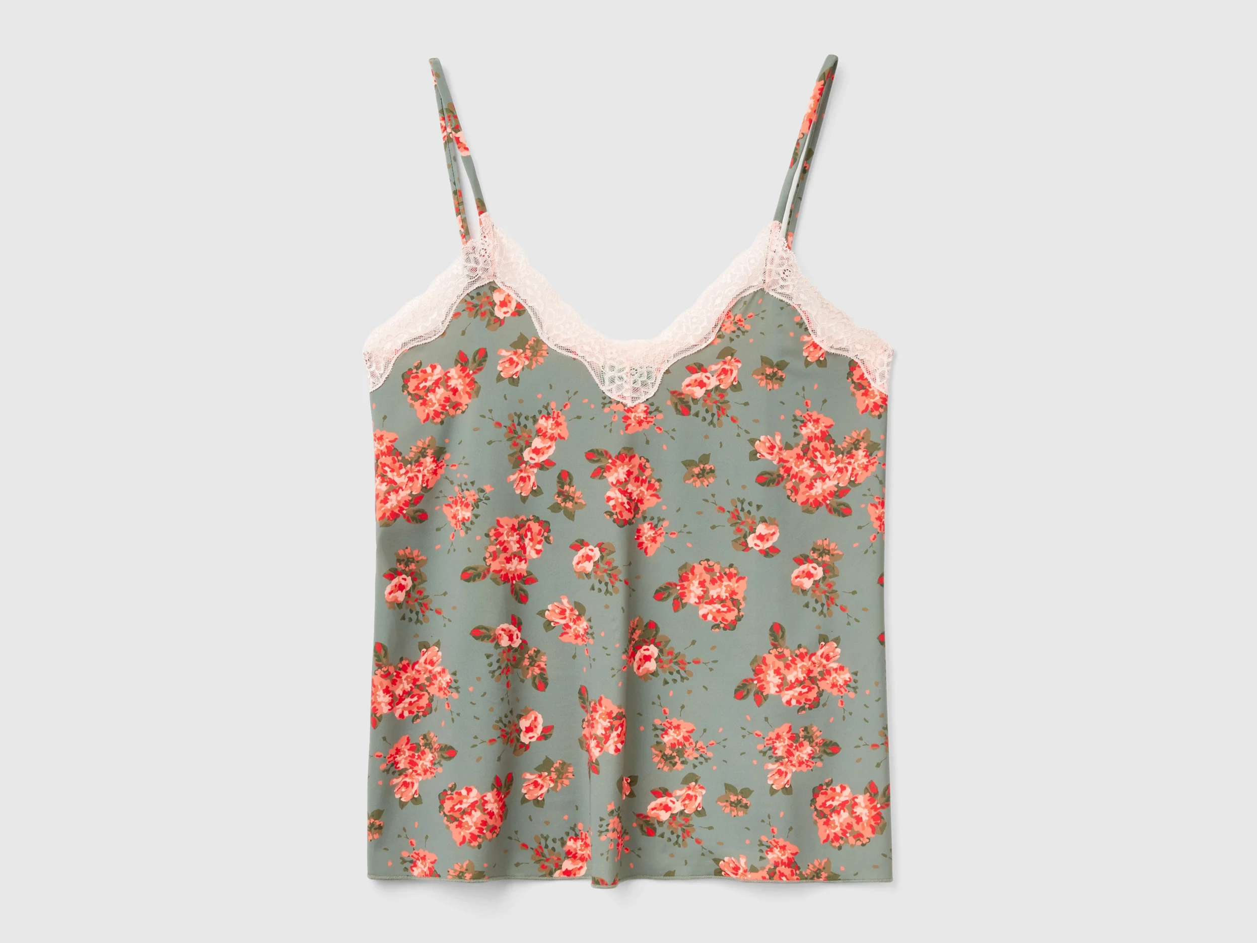 Canotta con pizzo e stampa fiori