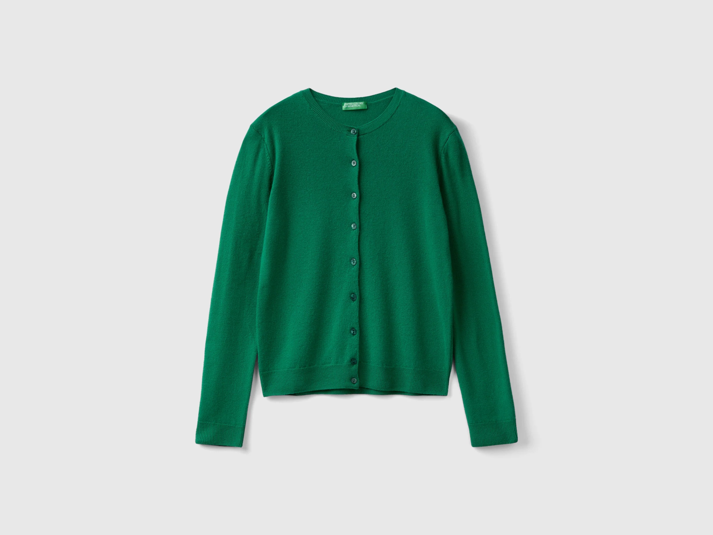 Cardigan girocollo bosco in pura lana Merino
