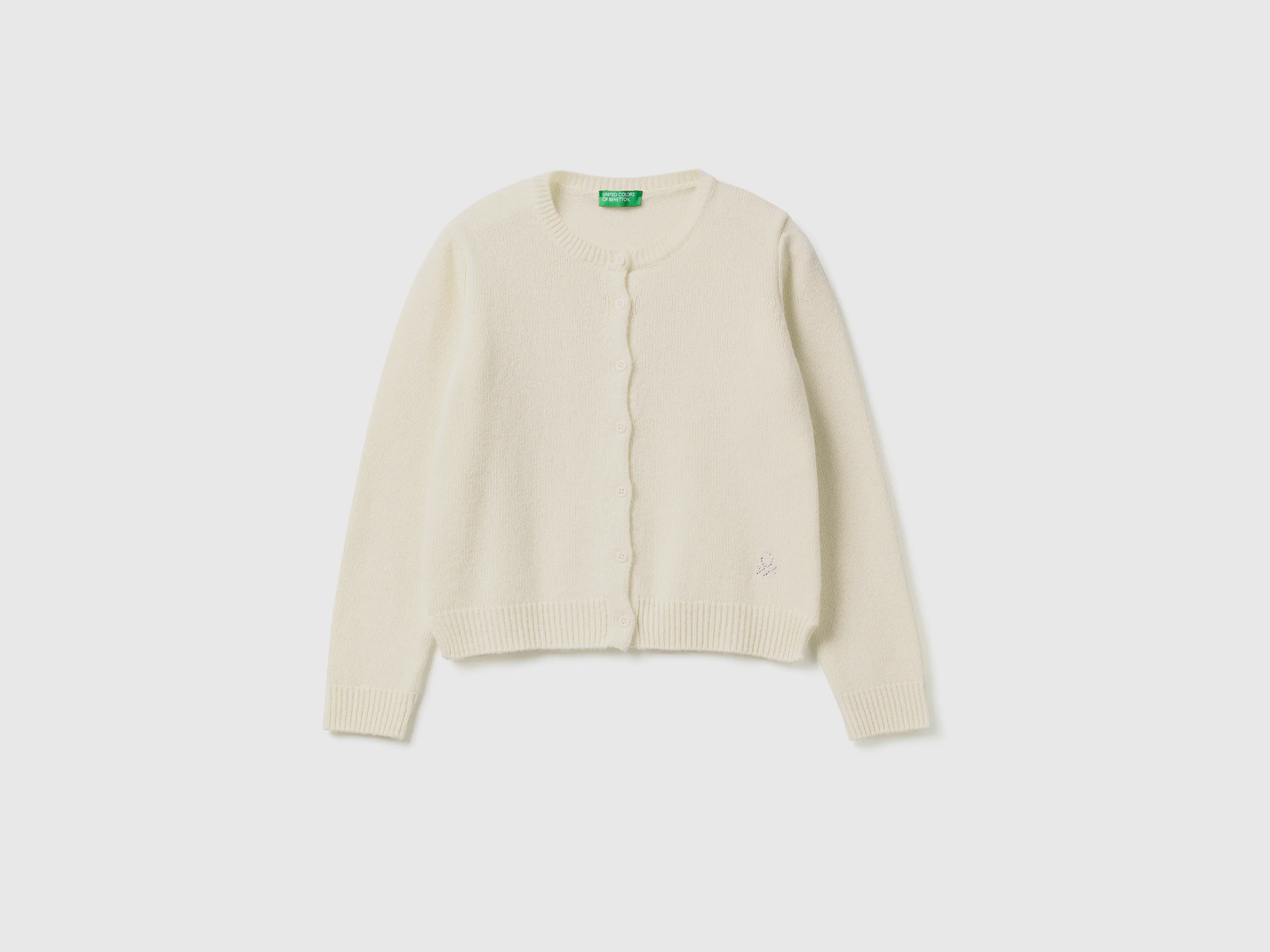 Cardigan girocollo con logo in strass