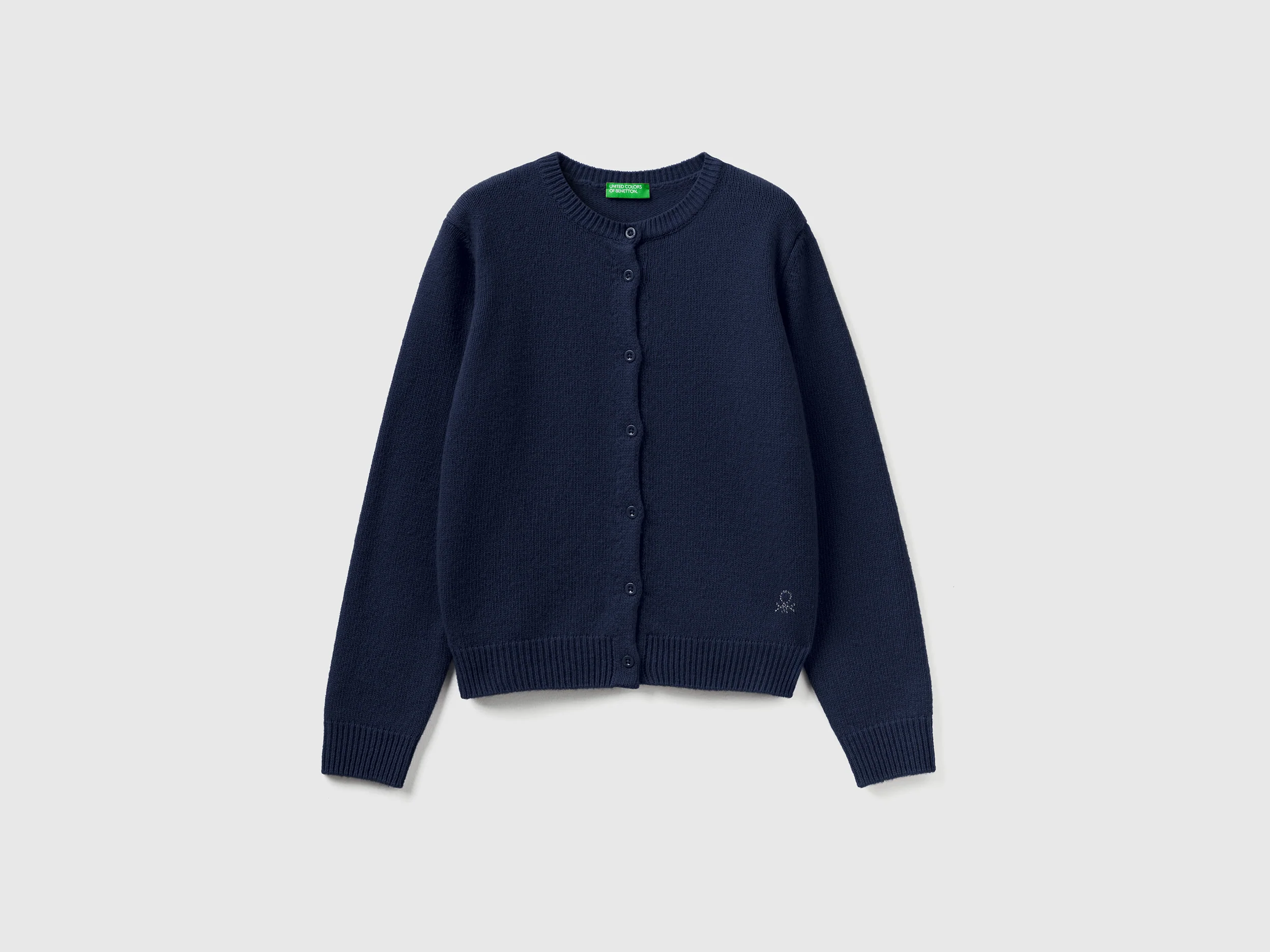 Cardigan girocollo con logo in strass