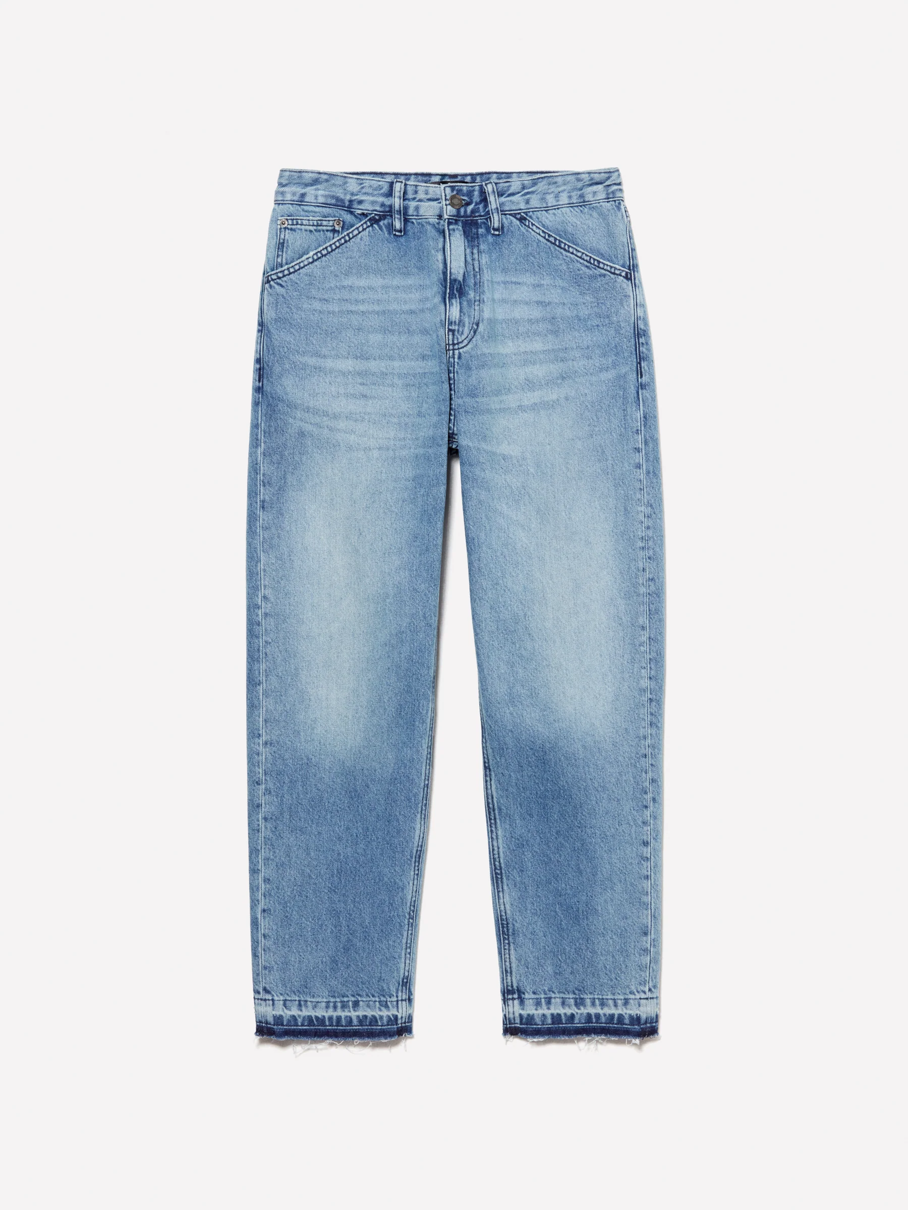 Jeans regular fit blu con fondo sfrangiato