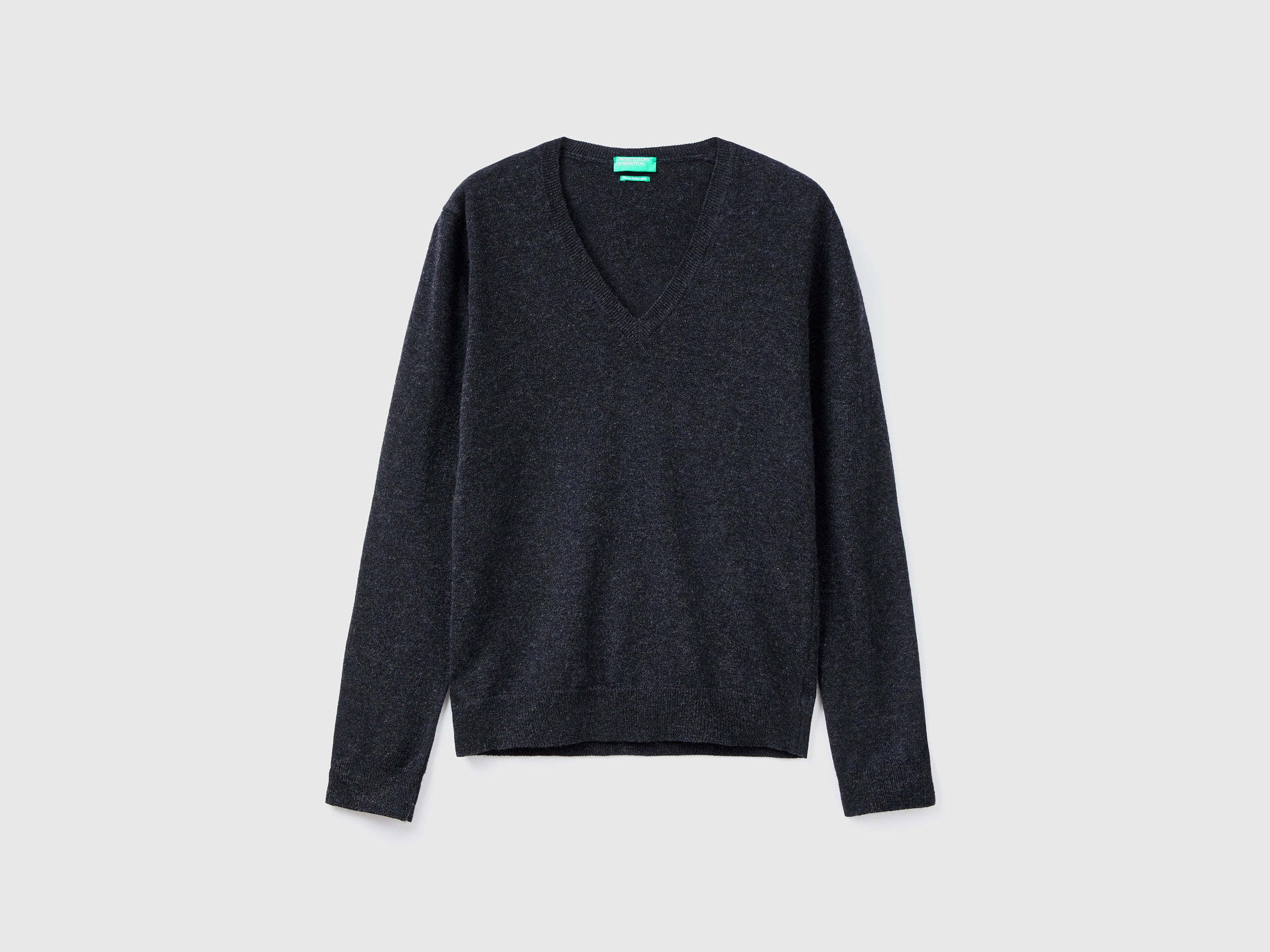 Maglia con scollo a V antracite in pura lana Merino