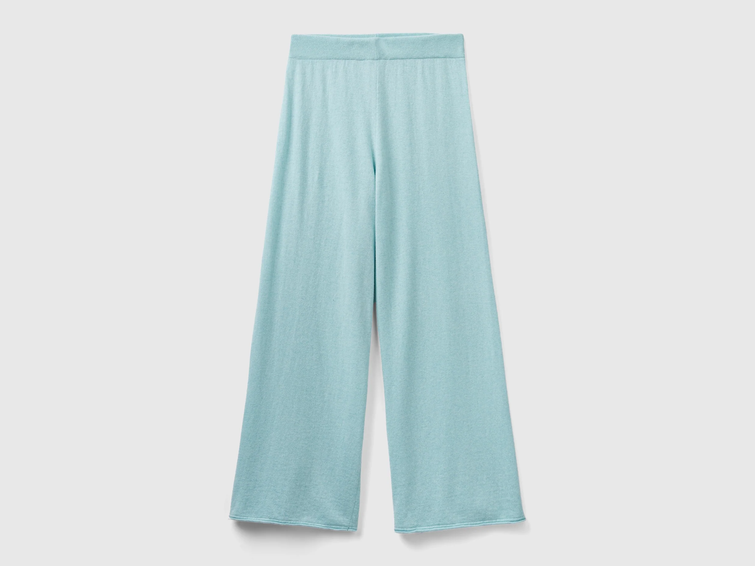 Pantaloni ampi verde acqua chiaro in misto lana e cashmere