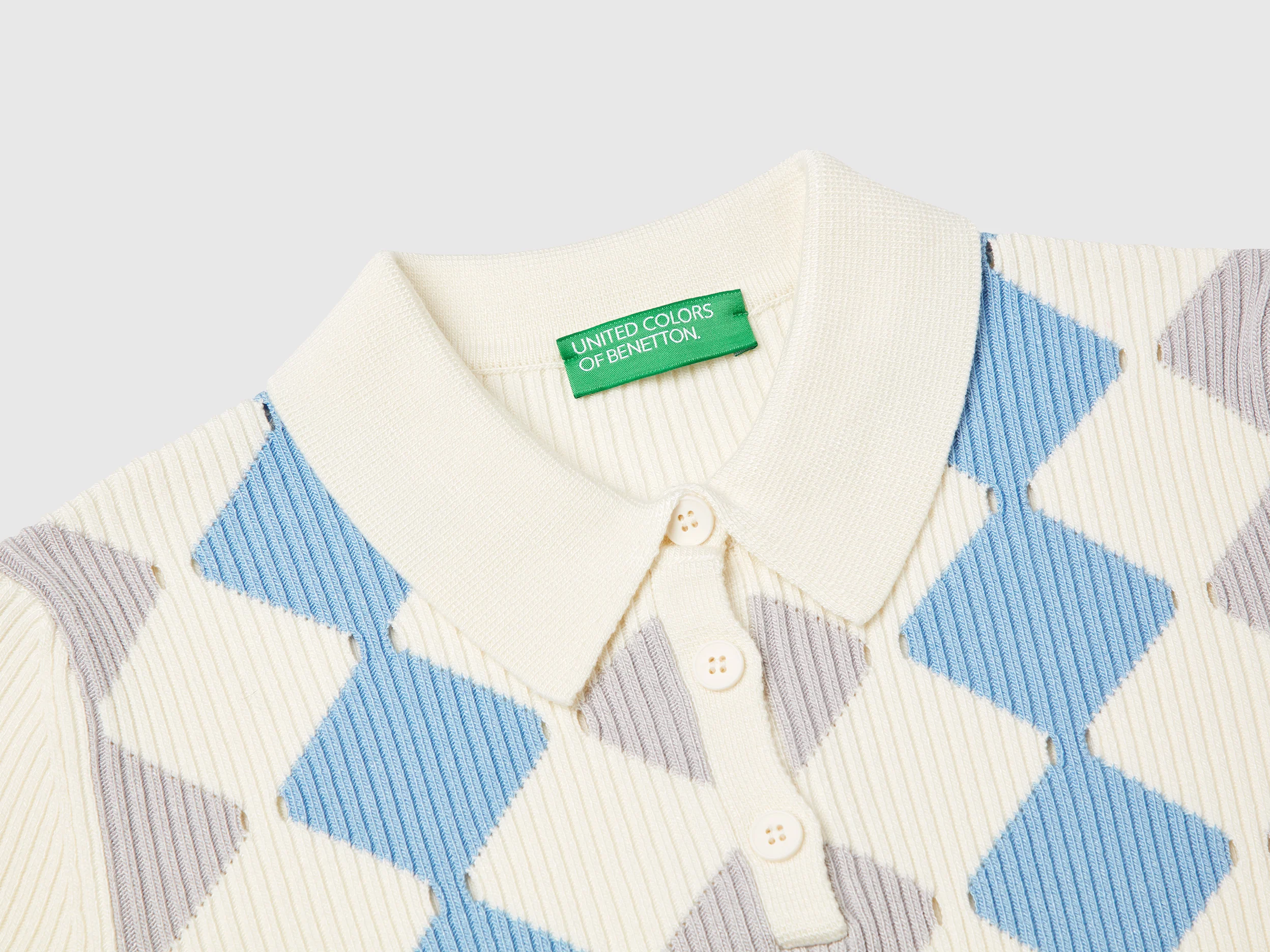 Polo in maglia con intarsio rombi - Image 3