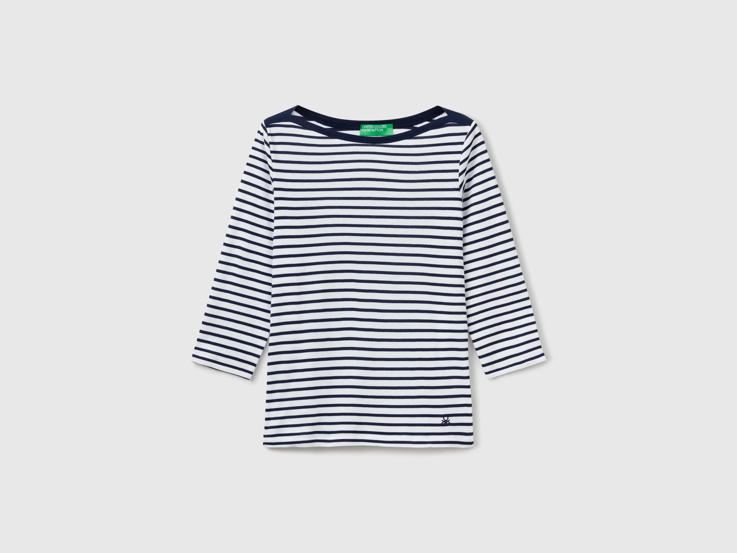 T-shirt manica 3/4 a righe in puro cotone