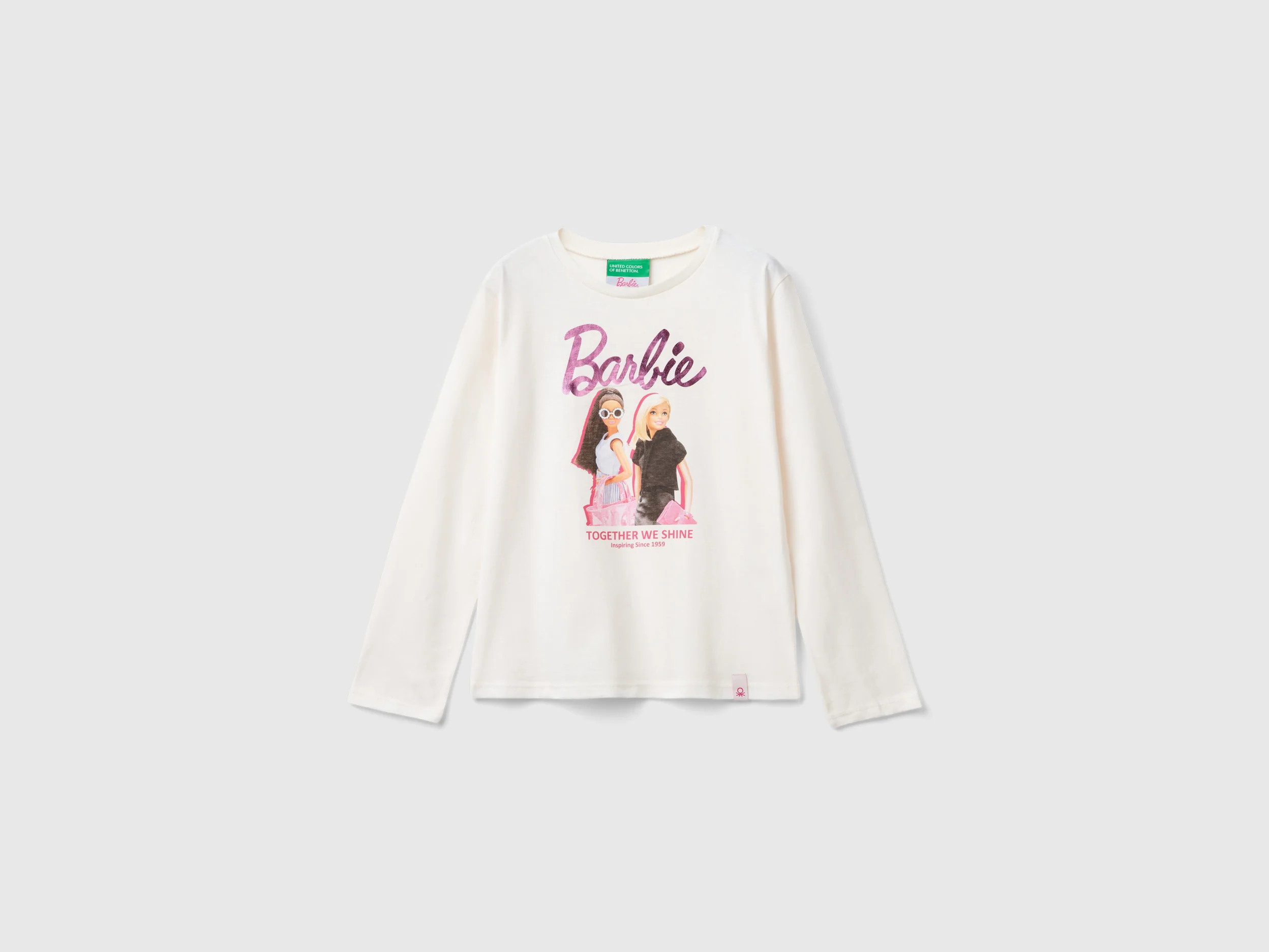 T-shirt panna con stampa laminata Barbie