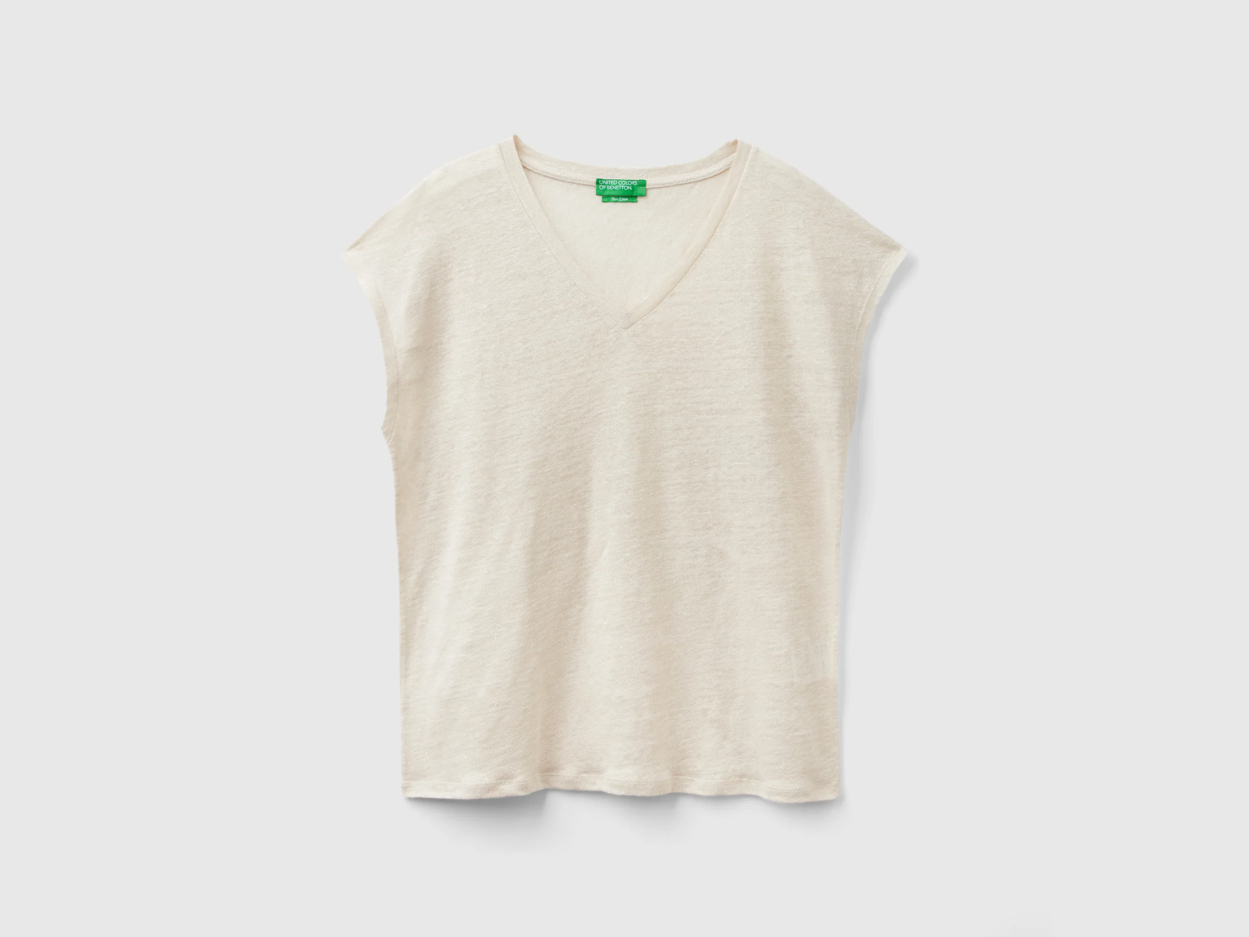 T-shirt scollo a V in puro lino