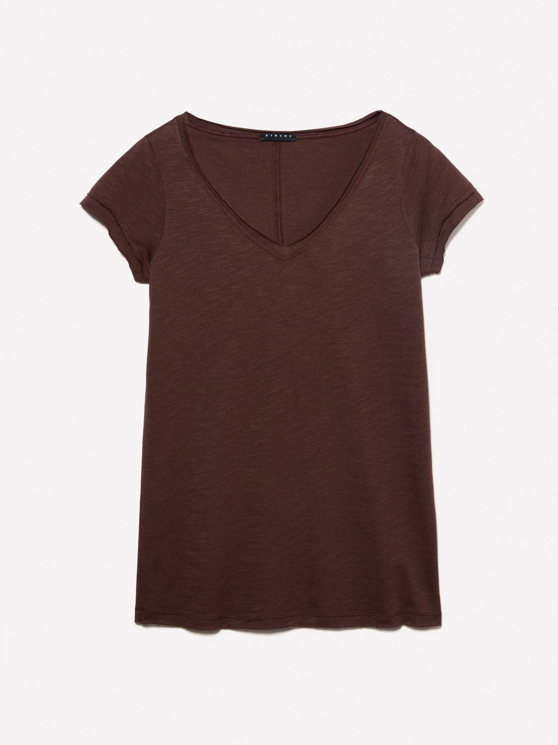 T-shirt scollo a V marrone